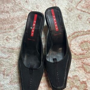 Prada Women’s Black Mesh Square-Toe Heels